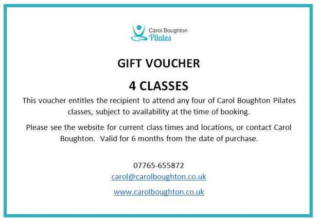 Gift voucher for 4 pilates classes